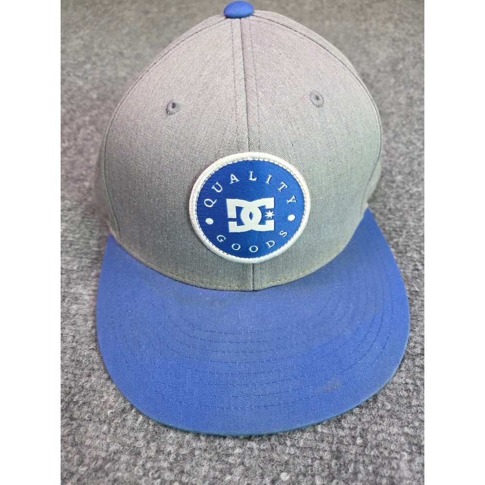 DC Shoes Snapback‎ Hat Mens OSFM Grey Blue Quality Goods Flat Brim Cap